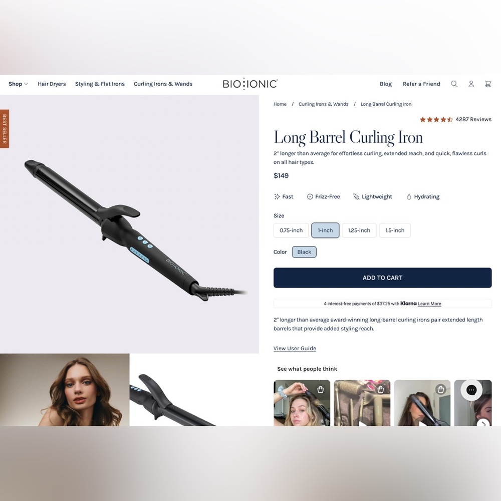 Bio Ionic- Long Barrel Curling Iron 1 Inch - Picture 5 of 8